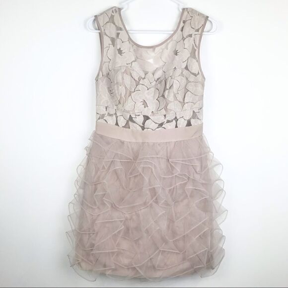 BCBG Generation Tan Blush Ruffle Tulle and Lace Dress - Picture 1 of 11